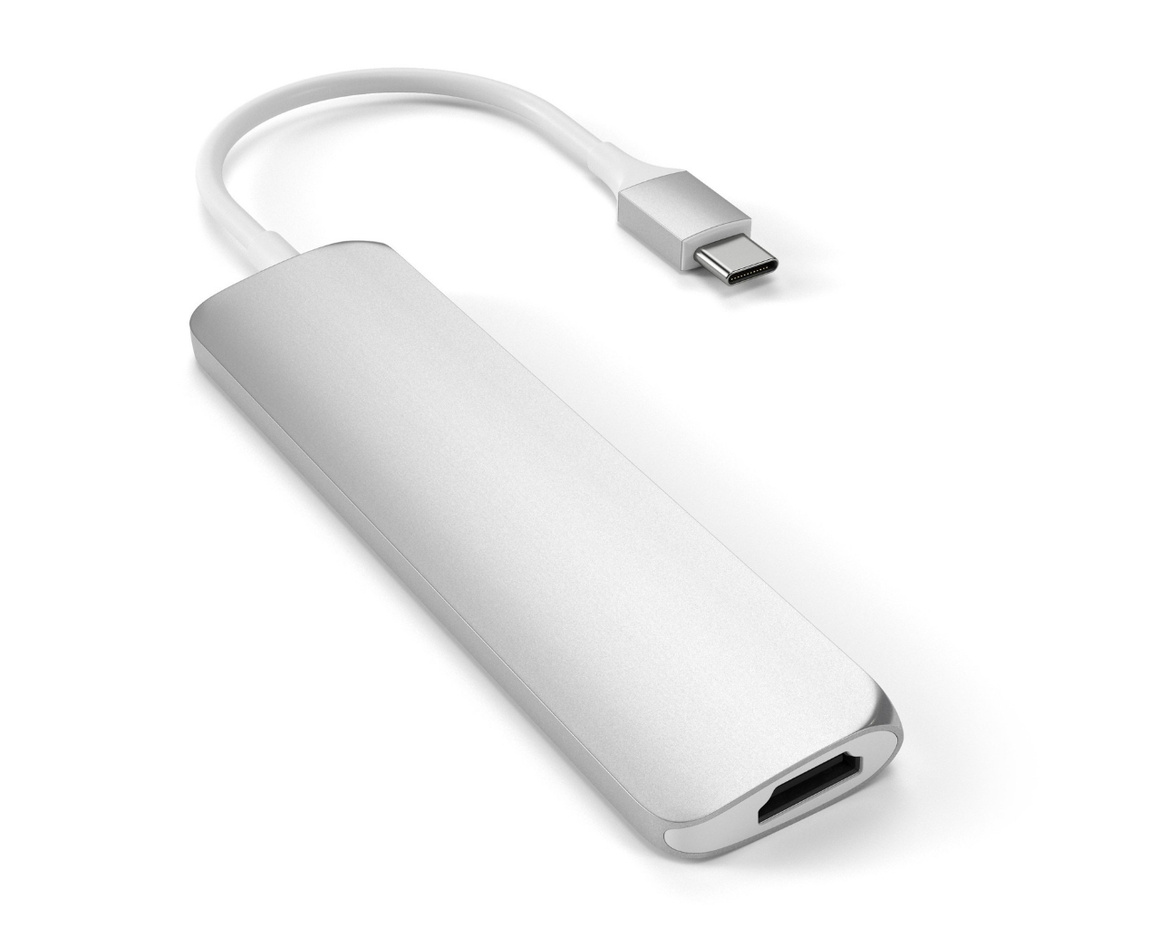 Satechi Slim USB-C MultiPort Adapter V2 med HDMI, USB 3.0 portar samt kortläsare Silver