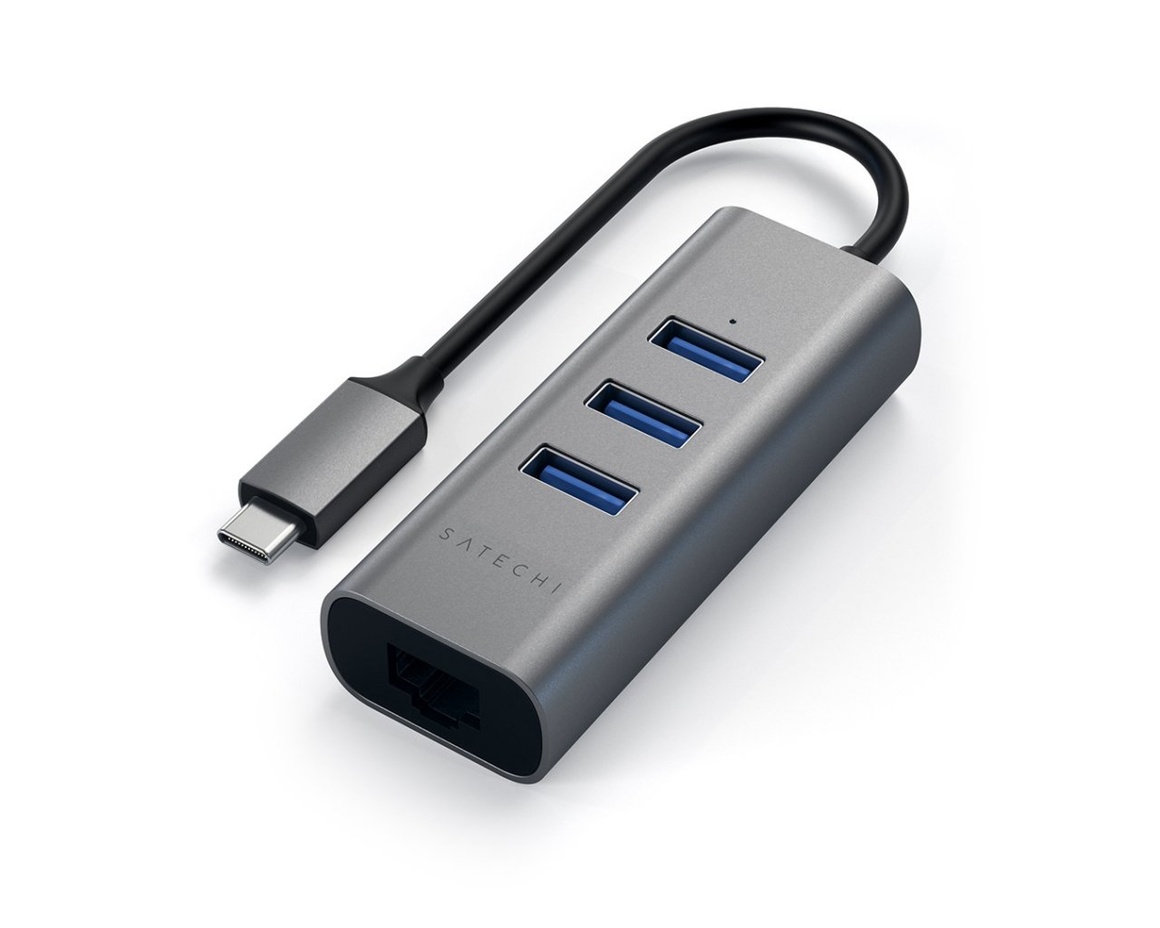 Satechi USB-C hubb av aluminium - 3 portar USB 3.0 + Nätverk Rymdgrå