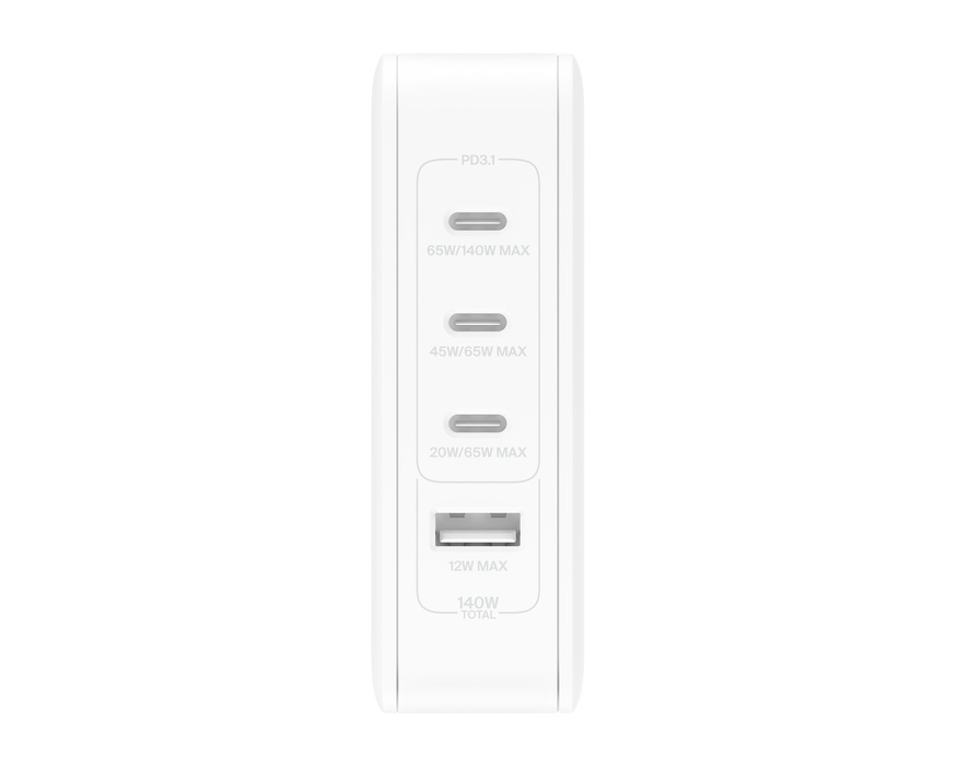 Belkin 140w 4-ports USB GaN Wall Charger med UK, EU, US plug tips