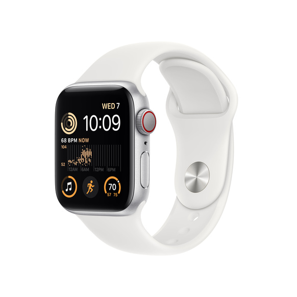 Apple Watch SE 2022 GPS + Cellular 40mm Silver Aluminiumboett med Vit Sport Band - Regular