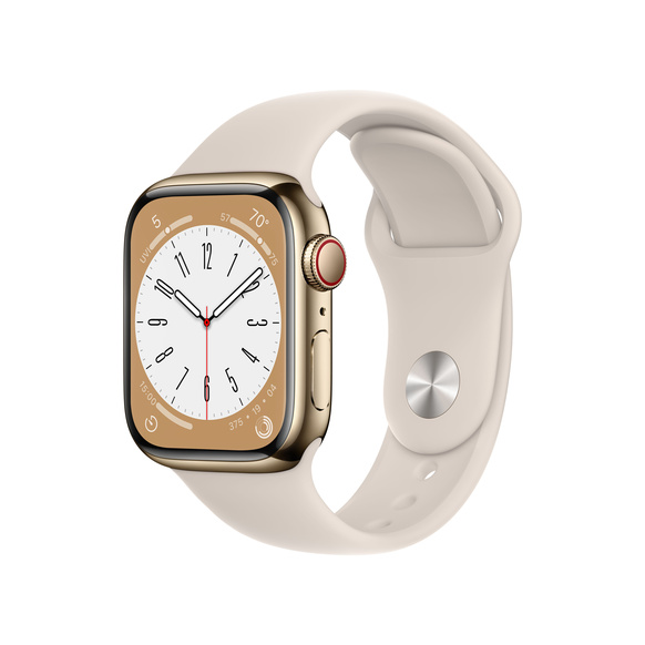 Apple Watch Series 8 GPS + Cellular 45mm Guld Rostfri stålboett med Stjärnglans Sport Band - Regular