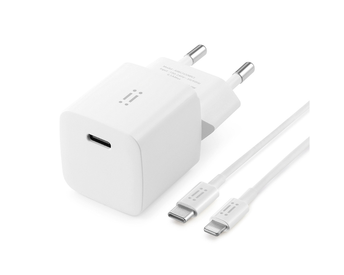 C&C - 20W PD GaN USB-C väggladdare för snabbladdning + USB-C - Lightning kabel 1m